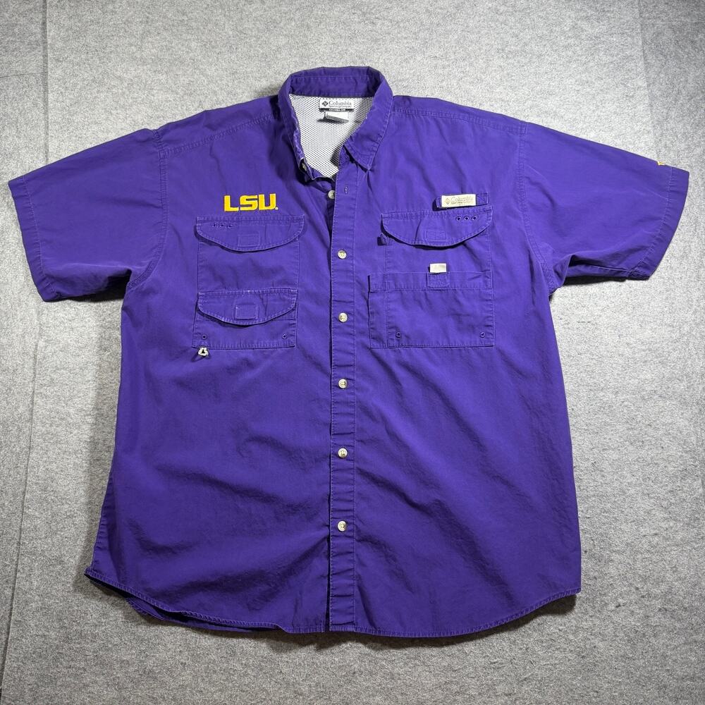 Columbia PFG LSU Tigers Fishing Shirt Mens L Purple Vented NCAA SEC Football